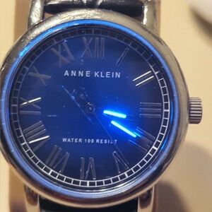 Anne Klein Silver/Black Leather Women's Watch